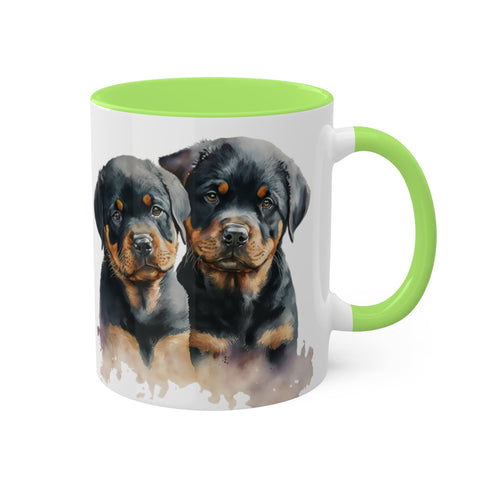 Rottweiler Pupies - Color Accent Mugs, 11oz